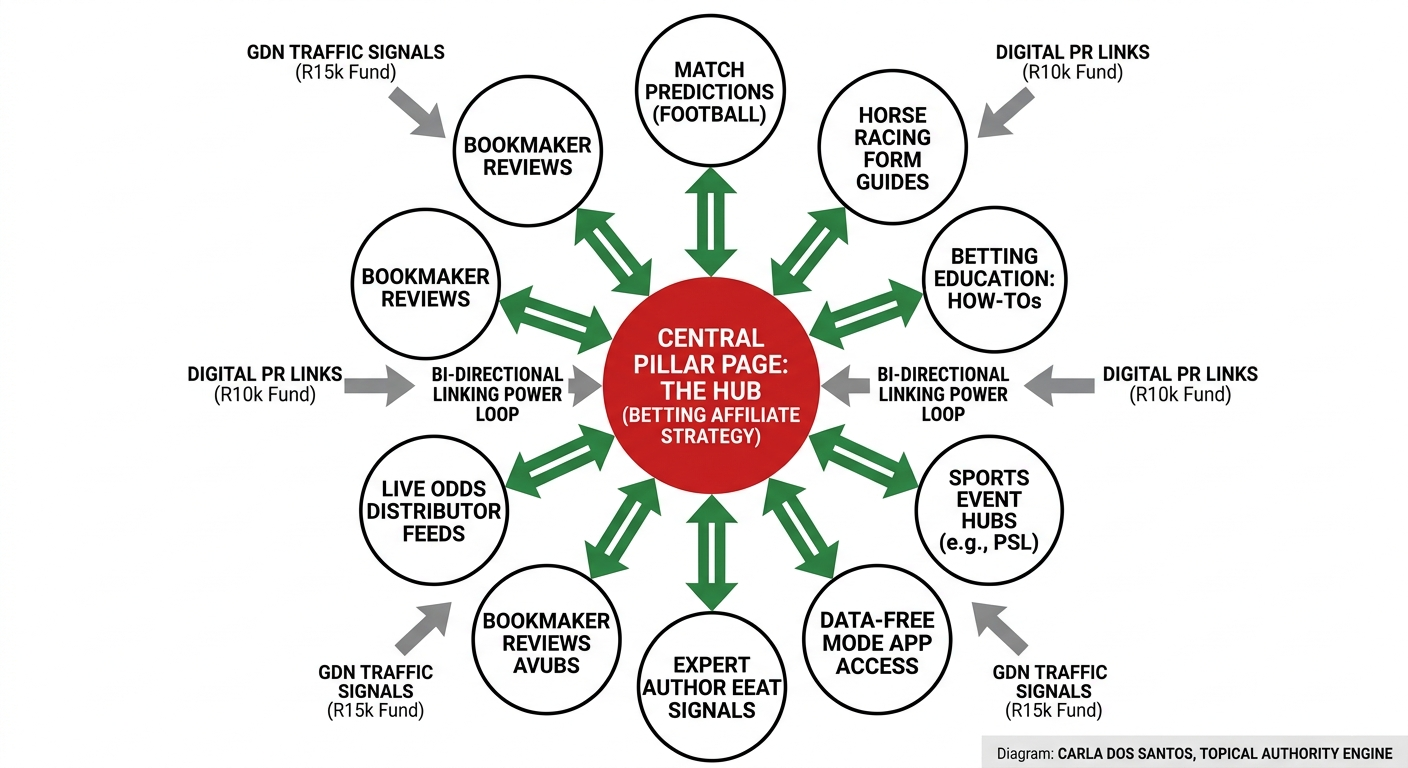 Topical Authority Engine Hub-and-Spoke Content Cluster Diagram